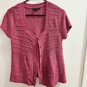 August Silk Rose Knit Short Sleeve Cardigan Sweater